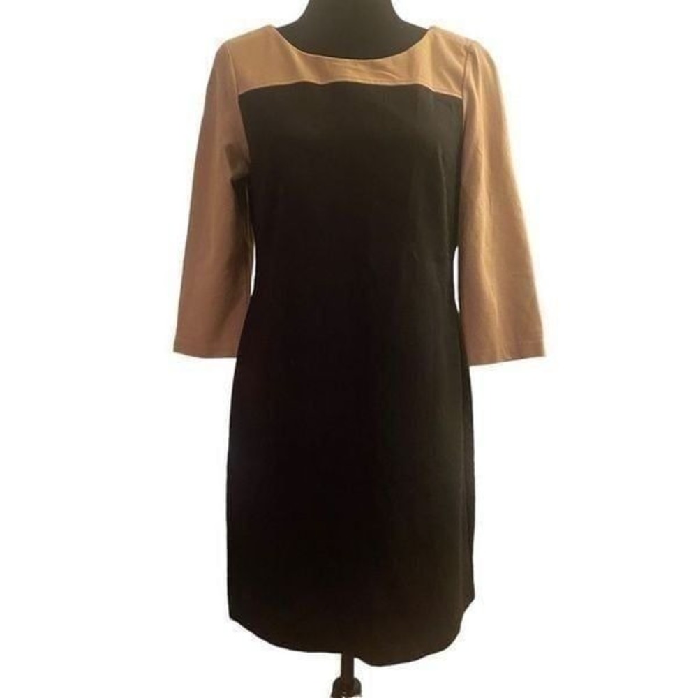 Talbots Black and Tan Ponte Sheath Career Office Dress Size 8p